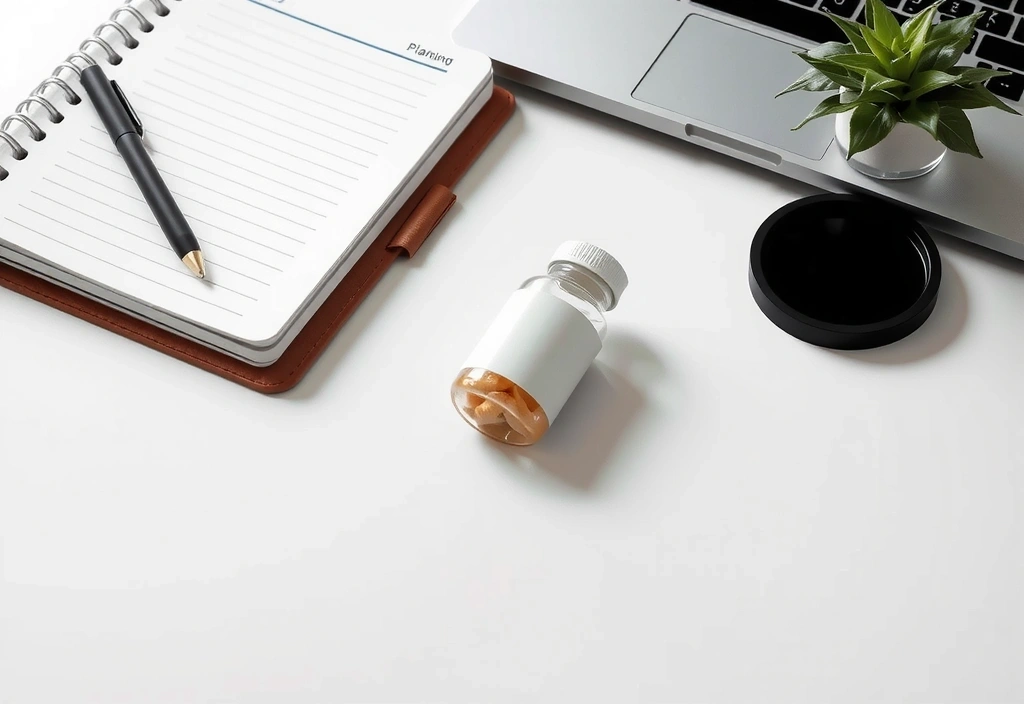 Supplement bottle in a daily routine context